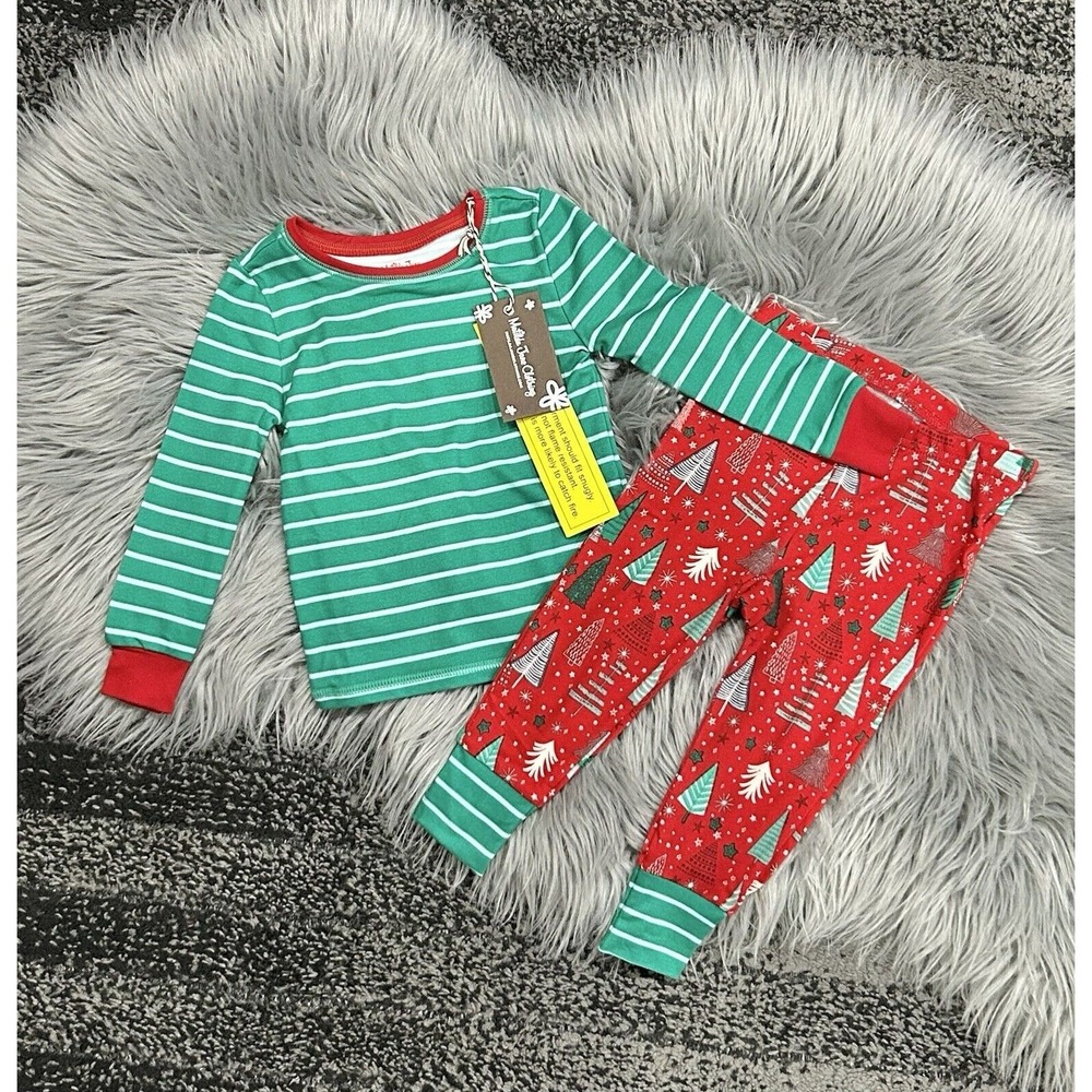 Matilda Jane Oliver Boys Tight-Fit Trees Christmas‎ Pajama Set Size 12/18m NWT